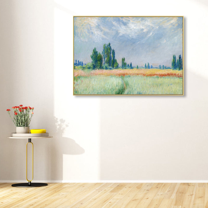 Monet Scenery Painting Impressionism Picturesque Farmland Canvas Wall Art in Light Color Blue Clearhalo 'Arts' 'Canvas Art' 1861385