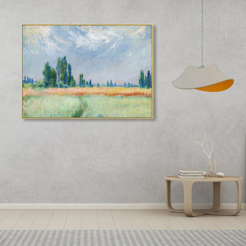 Monet Scenery Painting Impressionism Picturesque Farmland Canvas Wall Art in Light Color Clearhalo 'Arts' 'Canvas Art' 1861387