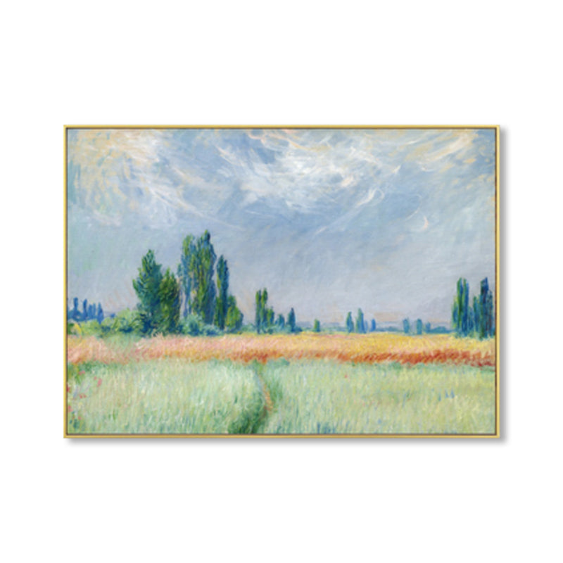 Monet Scenery Painting Impressionism Picturesque Farmland Canvas Wall Art in Light Color Clearhalo 'Arts' 'Canvas Art' 1861388