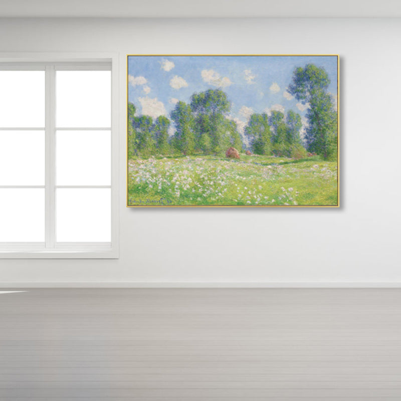 Monet Scenery Painting Impressionism Picturesque Farmland Canvas Wall Art in Light Color Clearhalo 'Arts' 'Canvas Art' 1861390