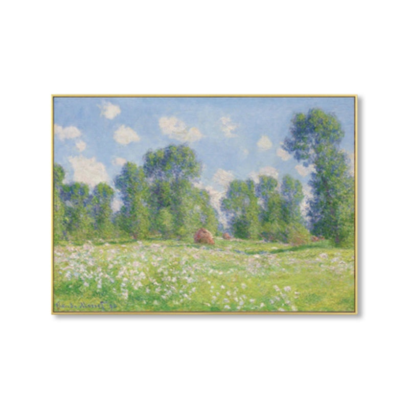 Monet Scenery Painting Impressionism Picturesque Farmland Canvas Wall Art in Light Color Clearhalo 'Arts' 'Canvas Art' 1861392