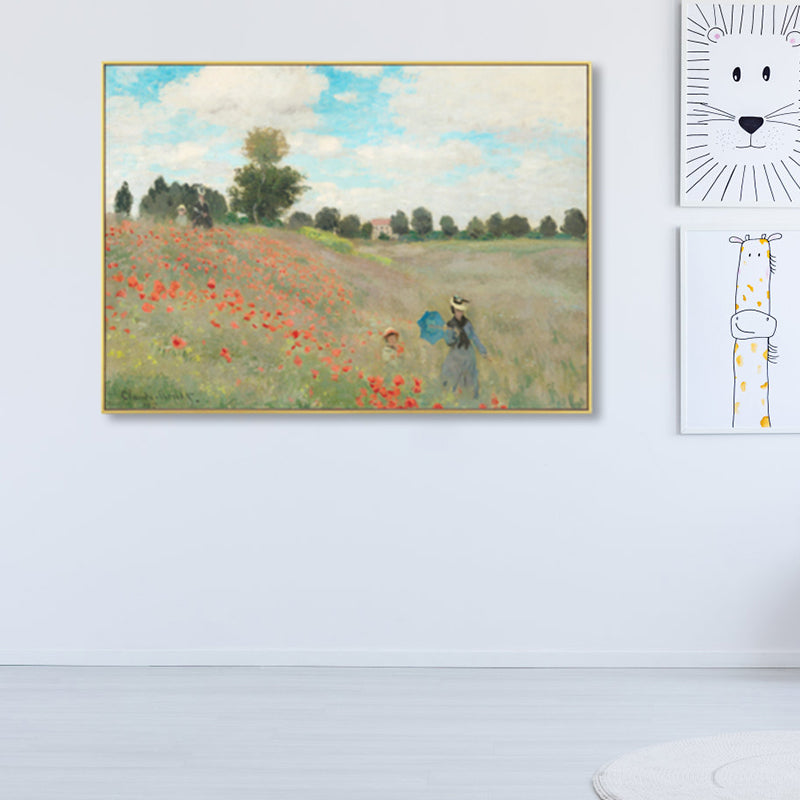 Monet Scenery Painting Impressionism Picturesque Farmland Canvas Wall Art in Light Color Brown Clearhalo 'Arts' 'Canvas Art' 1861393