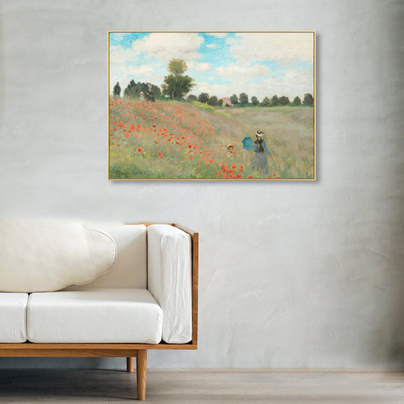 Monet Scenery Painting Impressionism Picturesque Farmland Canvas Wall Art in Light Color Clearhalo 'Arts' 'Canvas Art' 1861394