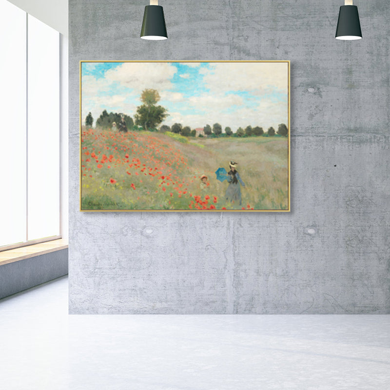 Monet Scenery Painting Impressionism Picturesque Farmland Canvas Wall Art in Light Color Clearhalo 'Arts' 'Canvas Art' 1861395