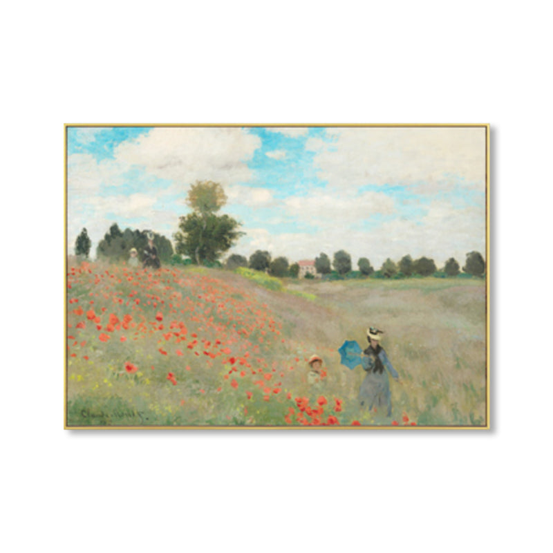 Monet Scenery Painting Impressionism Picturesque Farmland Canvas Wall Art in Light Color Clearhalo 'Arts' 'Canvas Art' 1861396