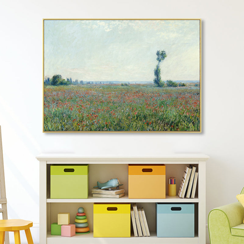 Monet Scenery Painting Impressionism Picturesque Farmland Canvas Wall Art in Light Color Clearhalo 'Arts' 'Canvas Art' 1861398