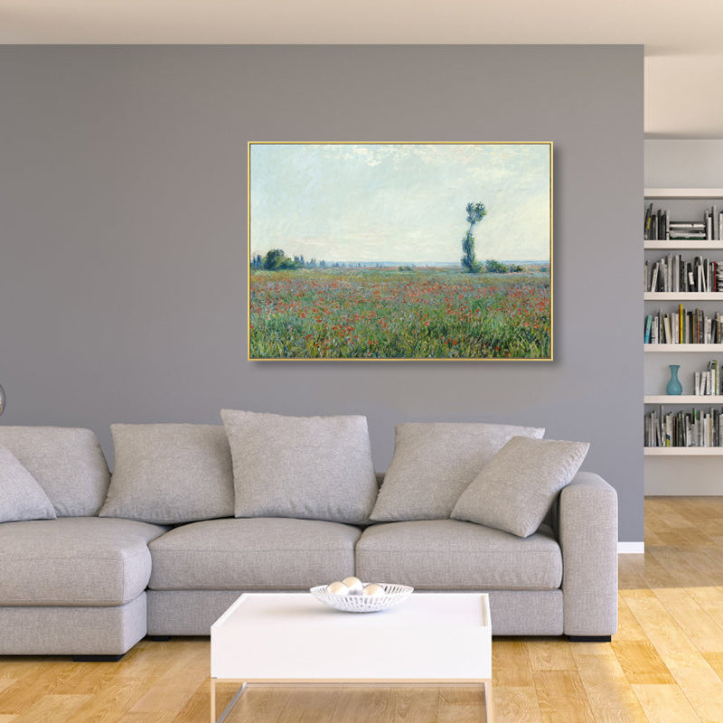 Monet Scenery Painting Impressionism Picturesque Farmland Canvas Wall Art in Light Color Clearhalo 'Arts' 'Canvas Art' 1861399