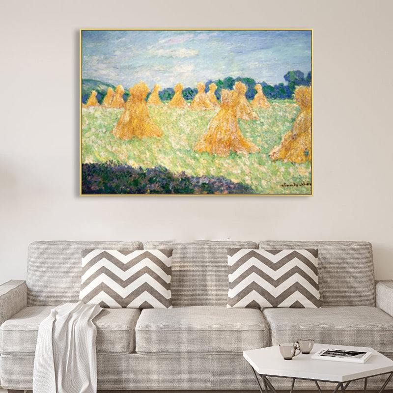 Monet Scenery Painting Impressionism Picturesque Farmland Canvas Wall Art in Light Color Clearhalo 'Arts' 'Canvas Art' 1861402