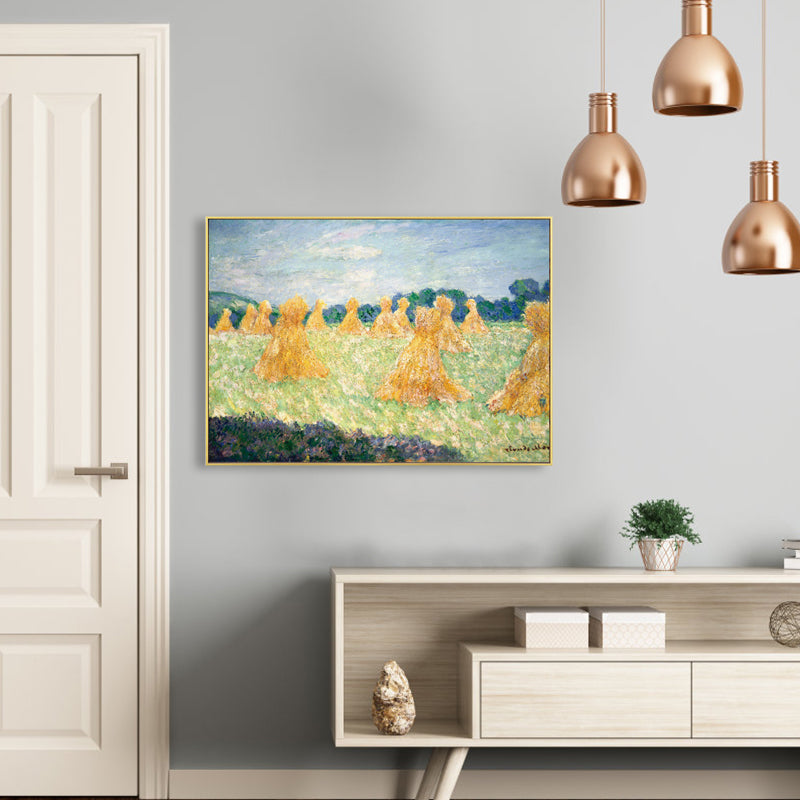 Monet Scenery Painting Impressionism Picturesque Farmland Canvas Wall Art in Light Color Clearhalo 'Arts' 'Canvas Art' 1861403