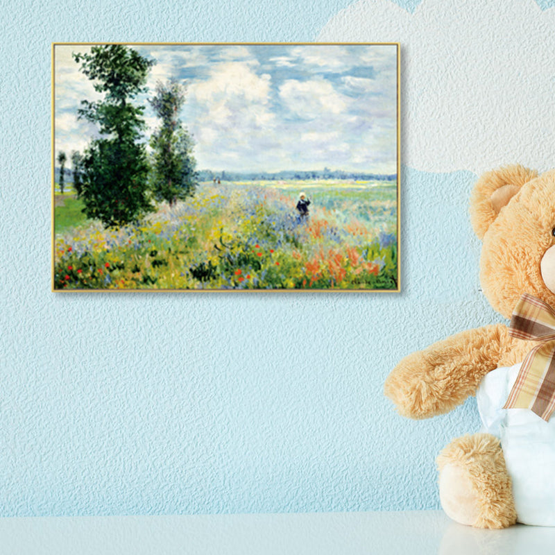 Monet Scenery Painting Impressionism Picturesque Farmland Canvas Wall Art in Light Color Clearhalo 'Arts' 'Canvas Art' 1861406