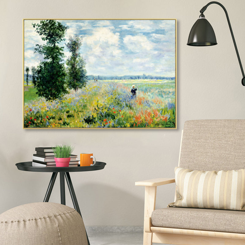 Monet Scenery Painting Impressionism Picturesque Farmland Canvas Wall Art in Light Color Clearhalo 'Arts' 'Canvas Art' 1861407