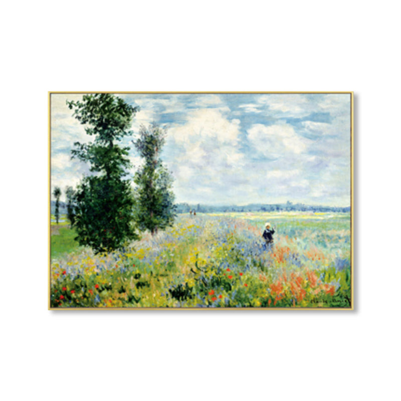 Monet Scenery Painting Impressionism Picturesque Farmland Canvas Wall Art in Light Color Clearhalo 'Arts' 'Canvas Art' 1861408