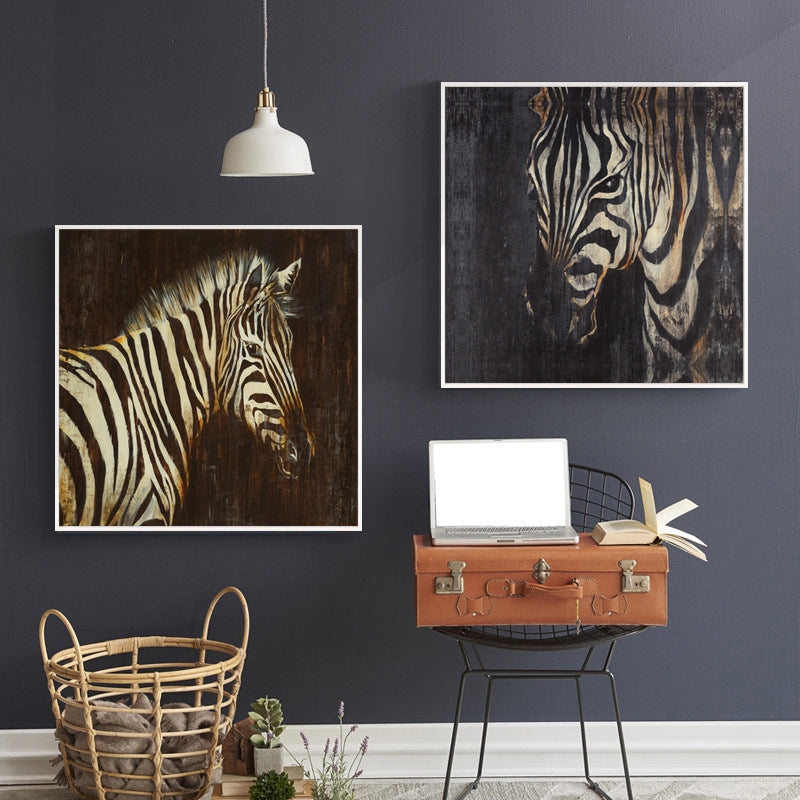 Retro Painting Print Zebra Canvas Brown Textured Wall Art Decor for Sitting Room Brown Clearhalo 'Arts' 'Canvas Art' 1861497