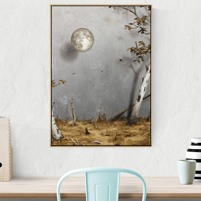 Grey Surrealism Wall Art Paintings Moon and Tree View Canvas Print for Study Room Grey Clearhalo 'Arts' 'Canvas Art' 1861567