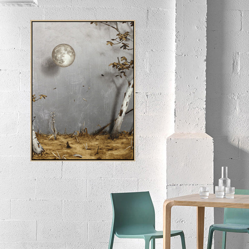 Grey Surrealism Wall Art Paintings Moon and Tree View Canvas Print for Study Room Clearhalo 'Arts' 'Canvas Art' 1861568