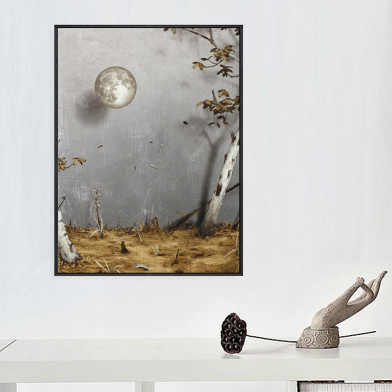 Grey Surrealism Wall Art Paintings Moon and Tree View Canvas Print for Study Room Clearhalo 'Arts' 'Canvas Art' 1861569