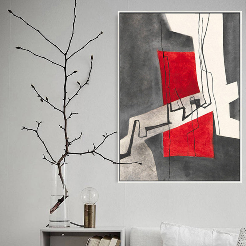 Cubism Abstract Pattern Art Print Pastel Color Bedroom Wrapped Canvas, Multiple Sizes Red Clearhalo 'Arts' 'Canvas Art' 1861577