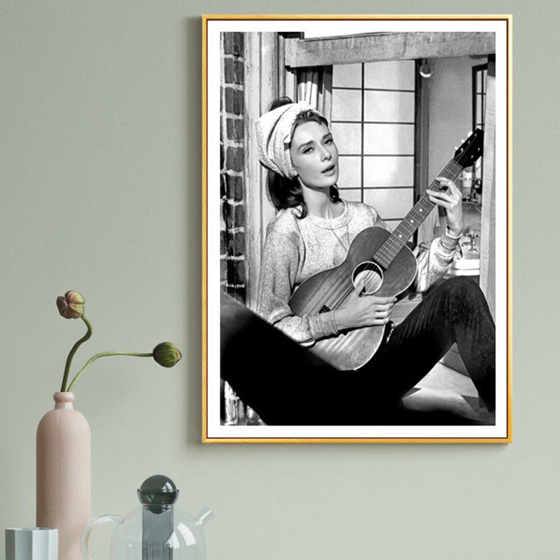 Guitar and Maiden Wall Art Decor Gray Glam Style Wrapped Canvas for Girls Bedroom Clearhalo 'Arts' 'Canvas Art' 1861588