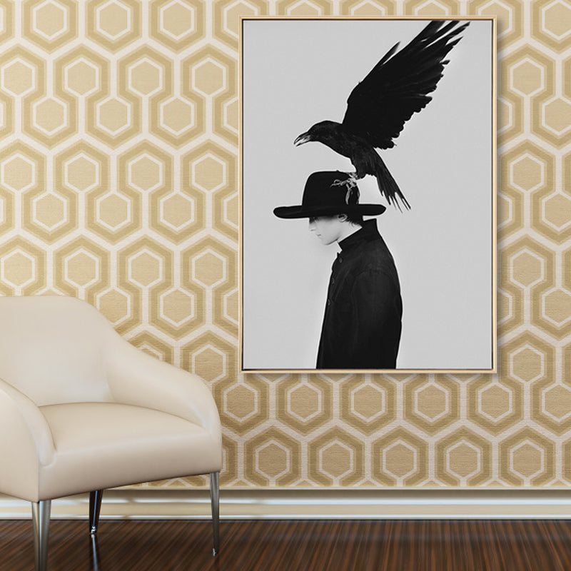 Black Fashion Canvas Art Photograph Crow and Woman Retro Textured Wall Decor for Room Clearhalo 'Arts' 'Canvas Art' 1861615