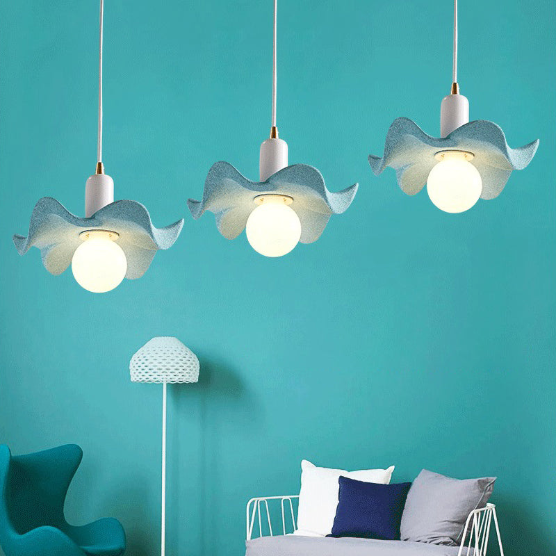 Macaron Style Floral Pendant Lamp Resin Single Light Suspension Light for Kid Bedroom Blue Clearhalo 'Ceiling Lights' 'Pendant Lights' 'Pendants' Lighting' 186183_45e725d9-d39f-438c-8c54-b18fa33bc3bf