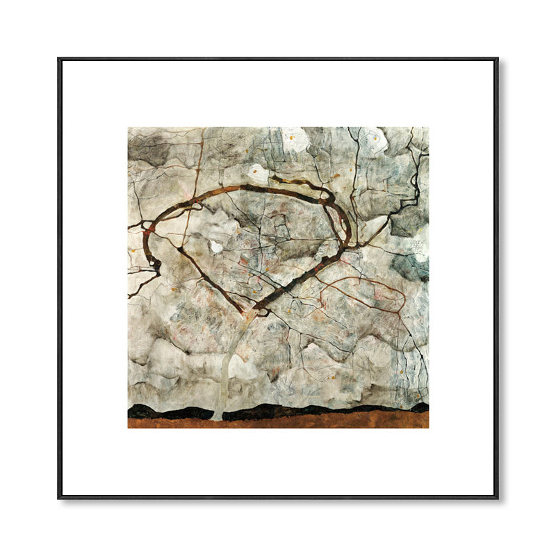 Bare Tree Wall Art Decor Mid-Century Modern Style Textured Canvas in Gray for Lobby Clearhalo 'Arts' 'Canvas Art' 1862094