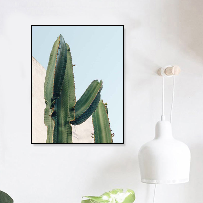 Photography Print Cactus Pattern Wall Art Decor Dining Room Botany Canvas in Green Green Clearhalo 'Art Gallery' 'Canvas Art' 'Contemporary Art Gallery' 'Modern' Arts' 1862110