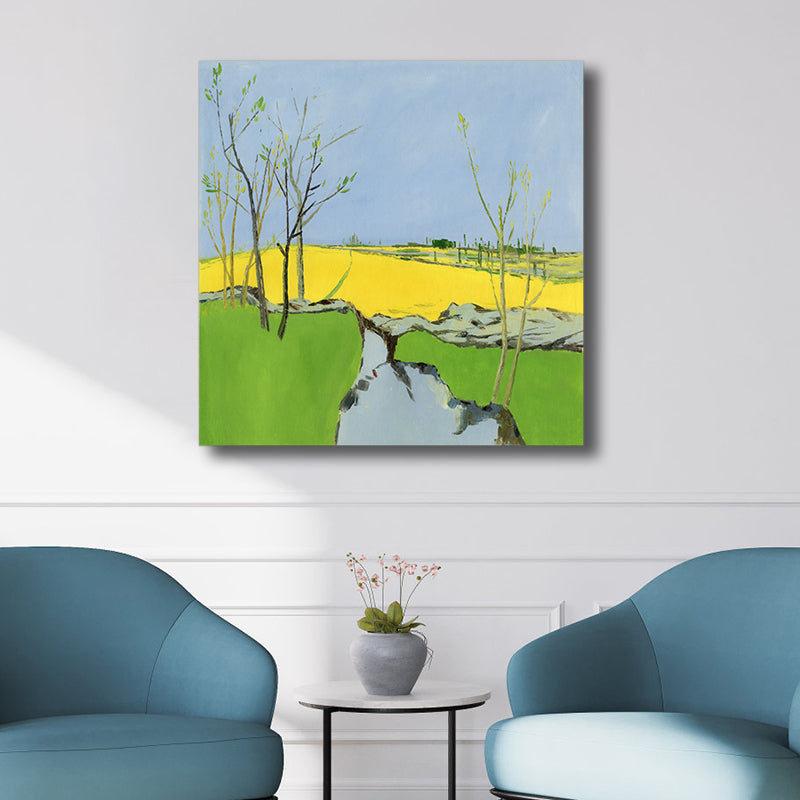 Pop Art Farmfield Canvas Soft Color Textured Painting for Bedroom, Multiple Sizes Green Clearhalo 'Arts' 'Canvas Art' 1862208