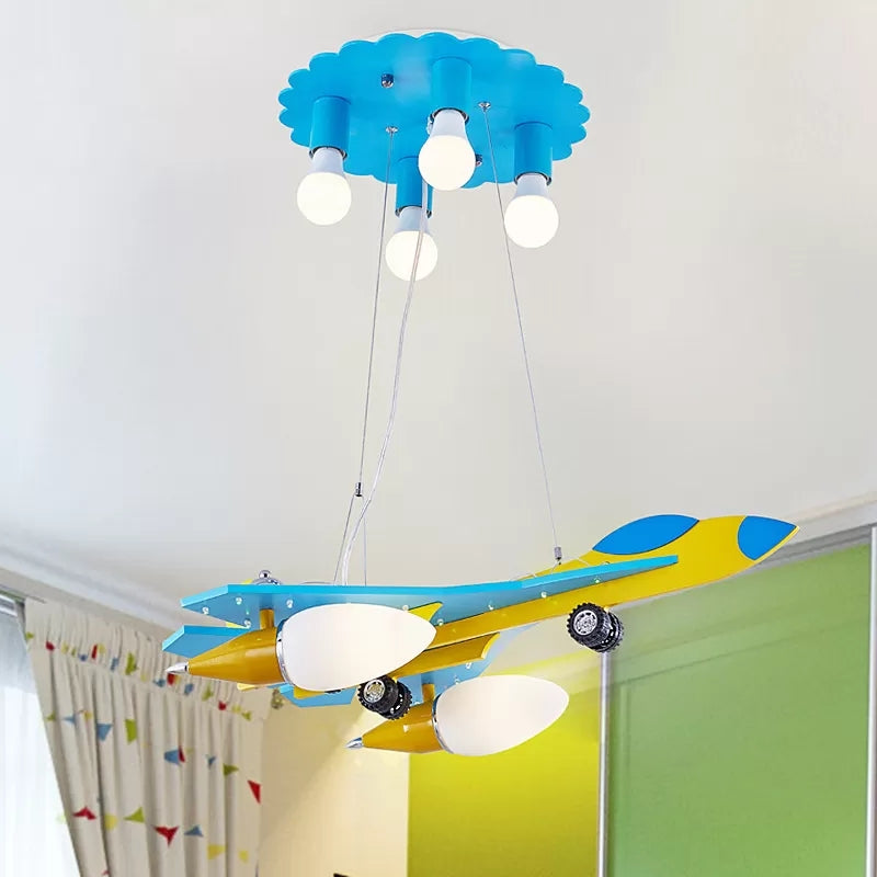 Kids Cool Blue Pendant Light Fighter Airplane 6 Heads Metal Chandelier for Boys Bedroom Clearhalo 'Ceiling Lights' 'Chandeliers' Lighting' options 186224