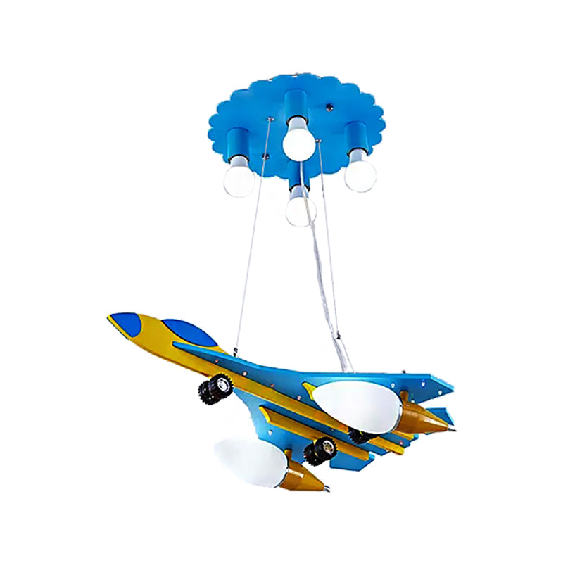 Kids Cool Blue Pendant Light Fighter Airplane 6 Heads Metal Chandelier for Boys Bedroom Clearhalo 'Ceiling Lights' 'Chandeliers' Lighting' options 186226