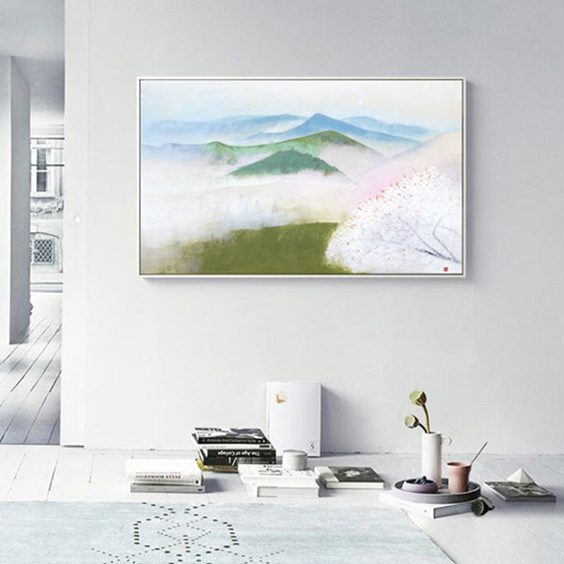 Misty Hills Canvas Print Impressionism Picturesque Landscape Wall Decor in White for Gallery White Clearhalo 'Arts' 'Canvas Art' 1862262