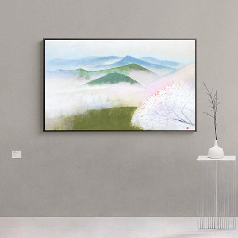 Misty Hills Canvas Print Impressionism Picturesque Landscape Wall Decor in White for Gallery Clearhalo 'Arts' 'Canvas Art' 1862263