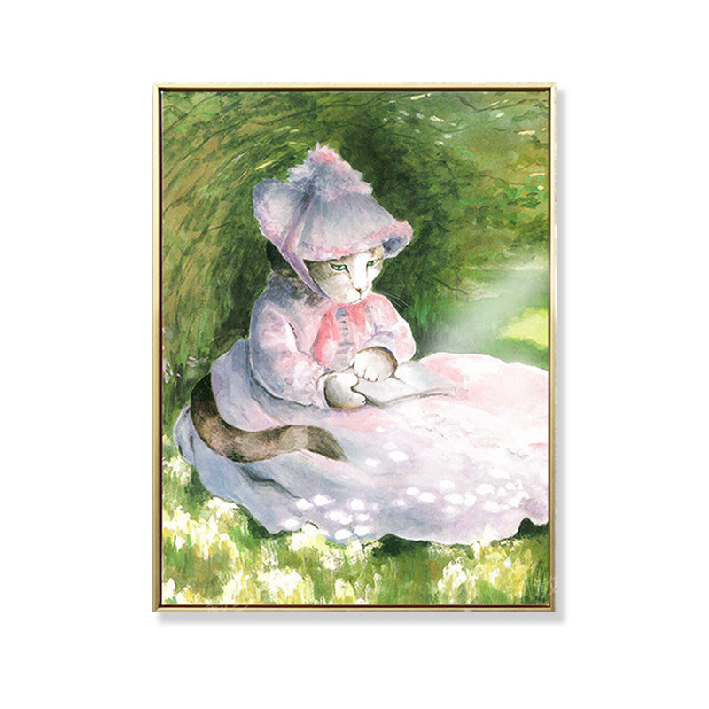 Funky Spoof Monet Painting Canvas Pastel Cat Girl Wall Art Print for Dining Room Clearhalo 'Arts' 'Canvas Art' 1862378