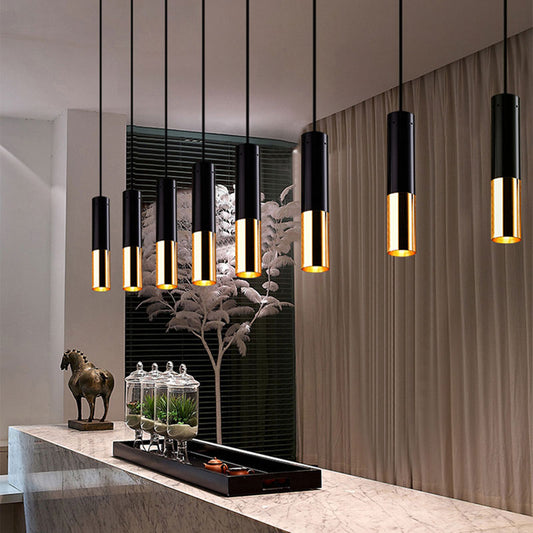 Black and Gold Cylinder Pendant Lighting Single Light Modern Metal Hanging Lamp for Bar Cafe Black-Gold Clearhalo 'Ceiling Lights' 'Modern Pendants' 'Modern' 'Pendant Lights' 'Pendants' Lighting' 186256