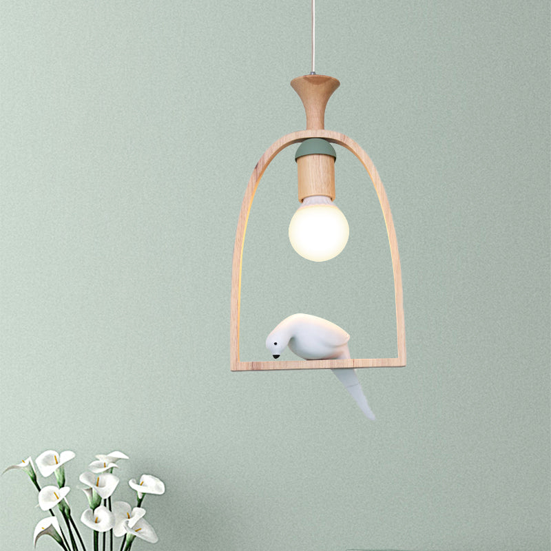 Wood Bird Cage Pendant Light with Pigeon Cafe 1 Head Rustic Style Pendant Lamp Clearhalo 'Ceiling Lights' 'Pendant Lights' 'Pendants' Lighting' 186260