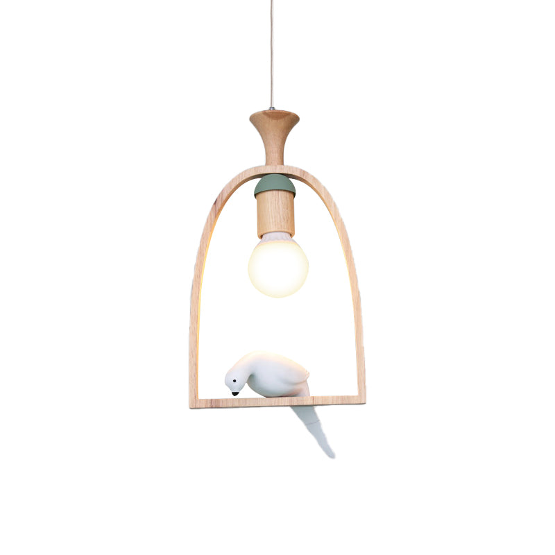 Wood Bird Cage Pendant Light with Pigeon Cafe 1 Head Rustic Style Pendant Lamp Clearhalo 'Ceiling Lights' 'Pendant Lights' 'Pendants' Lighting' 186261