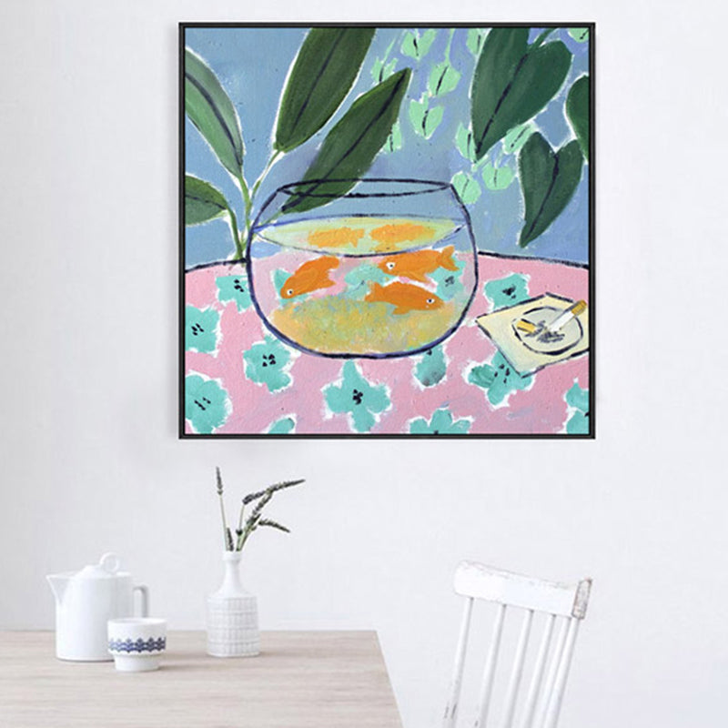 Green Goldfish Bowl Wall Decor Still Life Abstract Expressionism Textured Canvas for Kitchen Clearhalo 'Arts' 'Canvas Art' 1862620