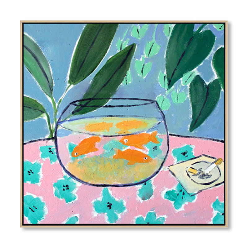 Green Goldfish Bowl Wall Decor Still Life Abstract Expressionism Textured Canvas for Kitchen Clearhalo 'Arts' 'Canvas Art' 1862621