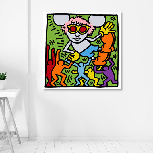 Light Color Pop Art Painting Mouse Print Wrapped Canvas for Living Room, Multiple Sizes Clearhalo 'Arts' 'Canvas Art' 1862626