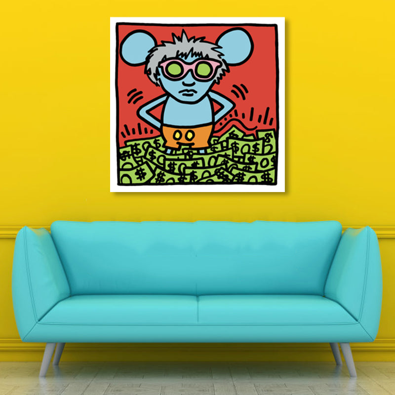 Light Color Pop Art Painting Mouse Print Wrapped Canvas for Living Room, Multiple Sizes Blue Clearhalo 'Arts' 'Canvas Art' 1862632