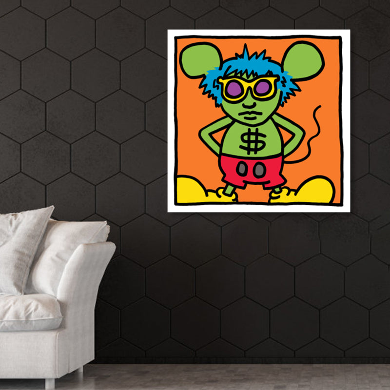 Light Color Pop Art Painting Mouse Print Wrapped Canvas for Living Room, Multiple Sizes Green Clearhalo 'Arts' 'Canvas Art' 1862636