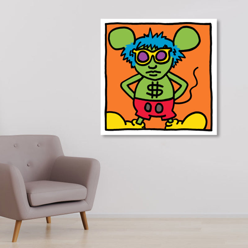 Light Color Pop Art Painting Mouse Print Wrapped Canvas for Living Room, Multiple Sizes Clearhalo 'Arts' 'Canvas Art' 1862637