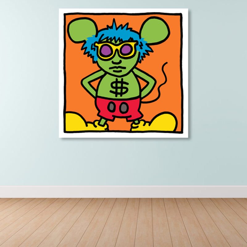 Light Color Pop Art Painting Mouse Print Wrapped Canvas for Living Room, Multiple Sizes Clearhalo 'Arts' 'Canvas Art' 1862638