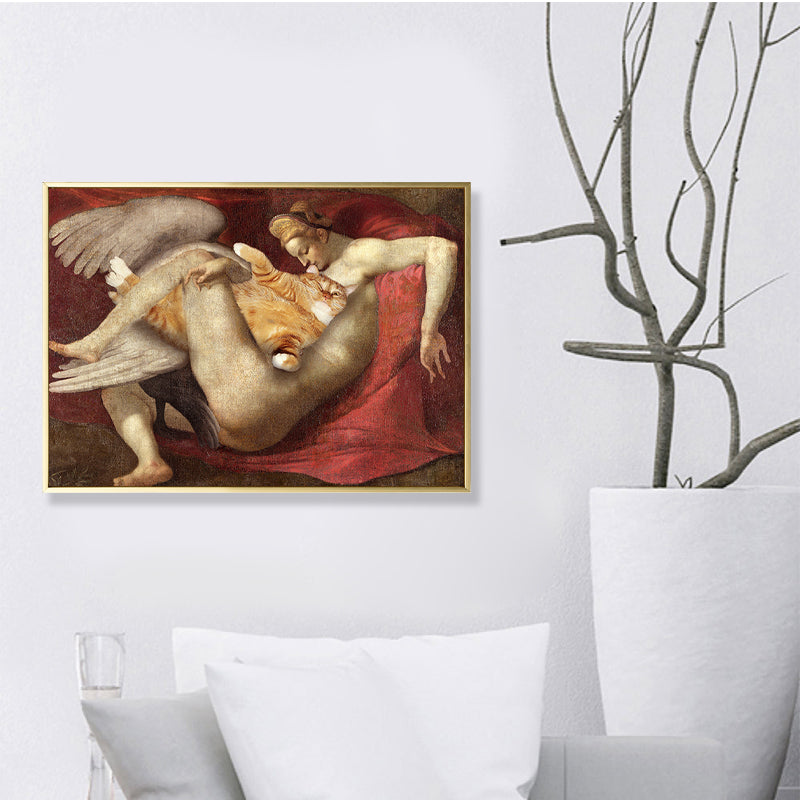 Michelangelo Human and Cat Canvas Print Funky Textured Wall Art in Brown and Red Brown Clearhalo 'Arts' 'Canvas Art' 1862710