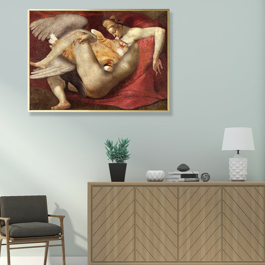 Michelangelo Human and Cat Canvas Print Funky Textured Wall Art in Brown and Red Clearhalo 'Arts' 'Canvas Art' 1862711