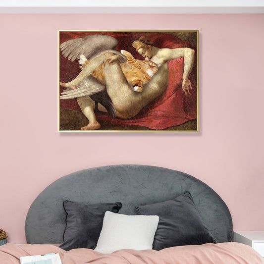 Michelangelo Human and Cat Canvas Print Funky Textured Wall Art in Brown and Red Clearhalo 'Arts' 'Canvas Art' 1862712