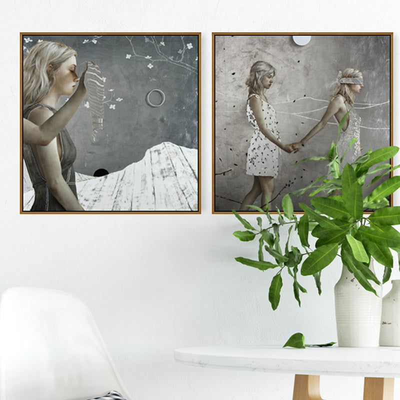 Surrealism Walking Maiden Canvas Art Paintings Character Soft Color Gallery Wall Decor Clearhalo 'Arts' 'Canvas Art' 1862782