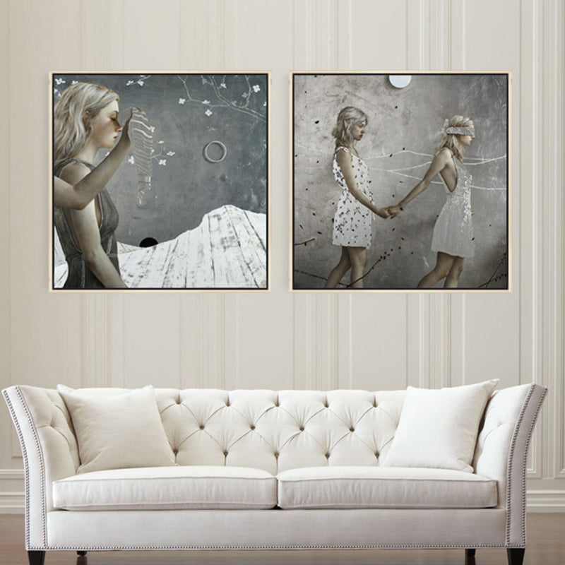 Surrealism Walking Maiden Canvas Art Paintings Character Soft Color Gallery Wall Decor Clearhalo 'Arts' 'Canvas Art' 1862783