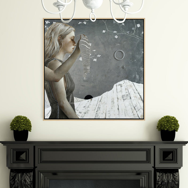 Surrealism Walking Maiden Canvas Art Paintings Character Soft Color Gallery Wall Decor Dark Gray Clearhalo 'Arts' 'Canvas Art' 1862784