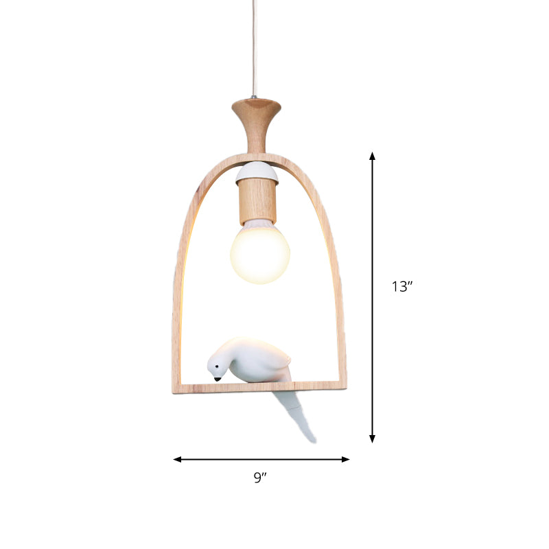 Open Bulb Restaurant Hanging Light Wood 1 Head Pendant Light with Pigeon in White Clearhalo 'Ceiling Lights' 'Pendant Lights' 'Pendants' Lighting' 186281