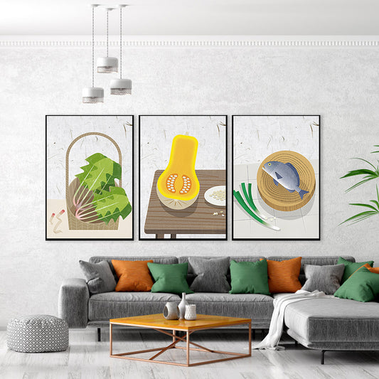 Nordic Illustrated Foods Art Print Canvas Textured Soft Color Wall Decor for Dining Room Clearhalo 'Arts' 'Canvas Art' 1862876